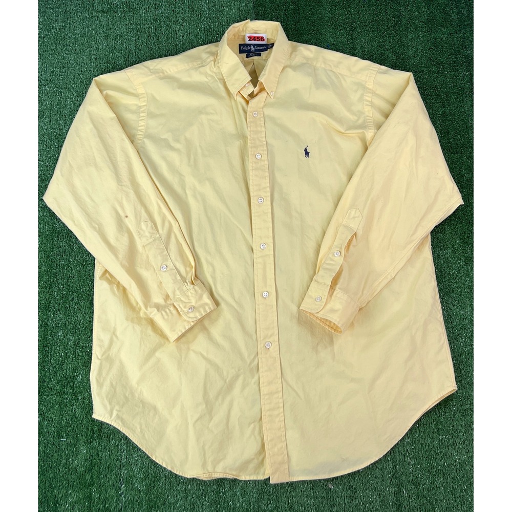 Polo Ralph Lauren Blake Mens Large Yellow Cotton Button Down Long Sleeve Shirt